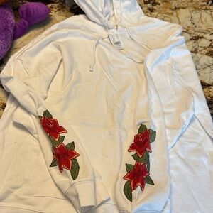 PacSun White Hoodie with Red Floral Design